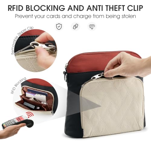 G4Free 여성용 RFID 차단 크로스바디 백, 미디엄 나일론 여행용 지갑, 블랙&레드, 크로스바디 백 - color: 블랙&레드