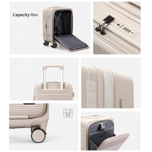 16" Underseat Luggage, Front Opening Carry On, Beige - color: Beige