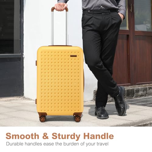 Kono 24 Inch Hard Shell Checked Luggage, 4 Spinner Wheels Suitcase, Yellow - color: Yellow, size: Checked-Medium 24-Inch