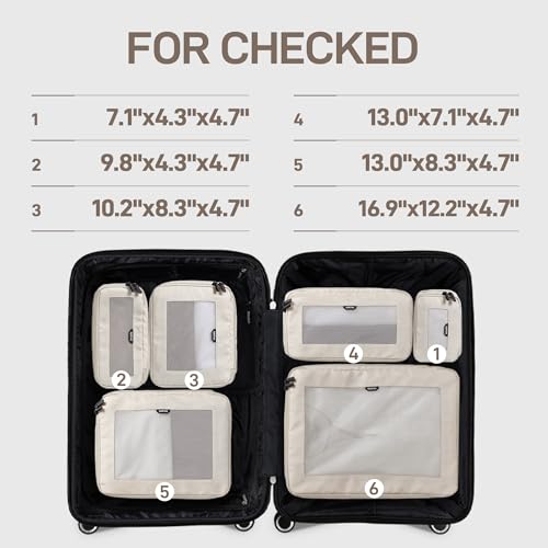 EPICKA TripCozy Compression Packing Cubes, 6 Set, Beige - color: Beige, size: Set of 6