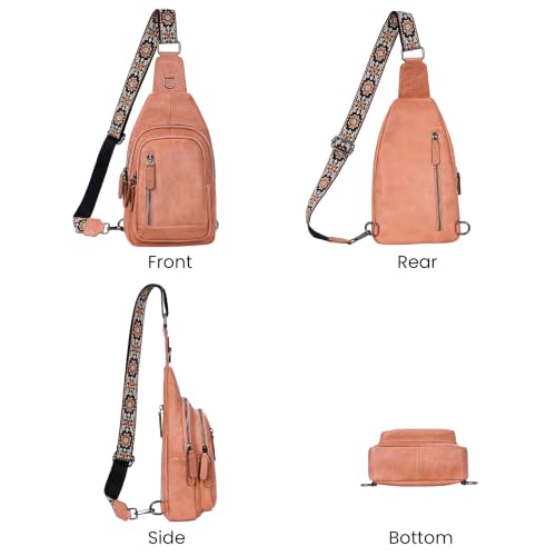 HESHE Leather Sling Bag for Women RFID Crossbody Purse Fanny Pack Chest Bag - color: Pink