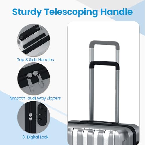 Goplus 3 Piece Luggage Set, 20/24/28 Inch Lightweight Hardshell Suitcases with 360° Spinner Wheels, Telescope Handles, Scratch-Resistant Shell for Business Family Travel (Vertical Stripe, Gray) - color: Gray, style: Vertical Stripe