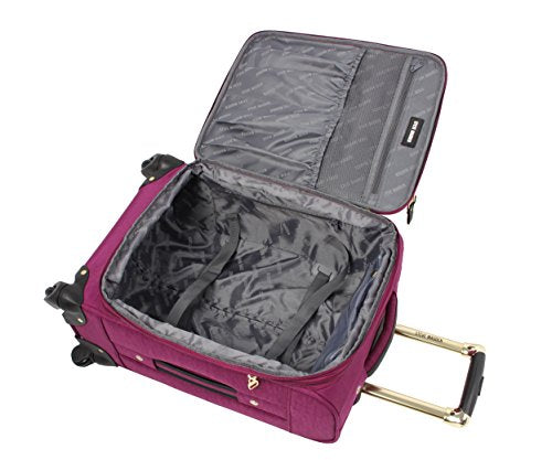 Steve Madden Designer Luggage Collection - 3 Piece Softside Expandable Lightweight Spinner Suitcase Set - Travel Set Includes an Under Seat Bag, 20-Inch Carry on and 28-Inch Checked Suitcase, - color: Peek-a-boo Purple
