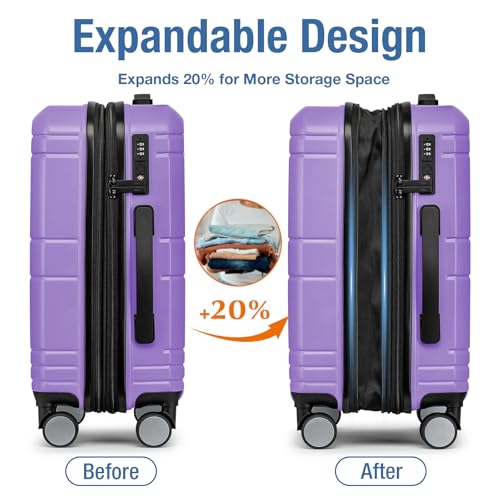 Carry On Luggage 22x14x9 Airline Approved,Hardside Suitcase,20 In,Lt Purple - color: Lt Purple