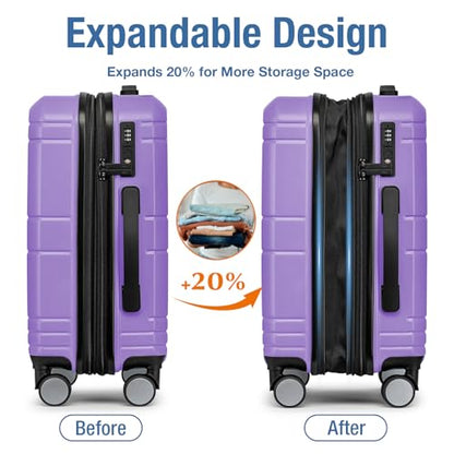 Carry On Luggage 22x14x9 Airline Approved,Hardside Suitcase,20 In,Lt Purple - color: Lt Purple