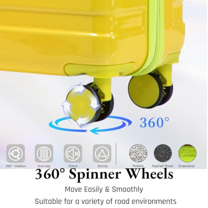 3-Piece Luggage Set 20/24/28’’ Hard-shell with 360° Spinner Wheels, Gradient Color Suitcase with Combination Lock, Lightweight PC Material, (Green+ Yellow) - color: Green-Yellow Gradient, size: 3-Piece Set(20''&24''&28'')