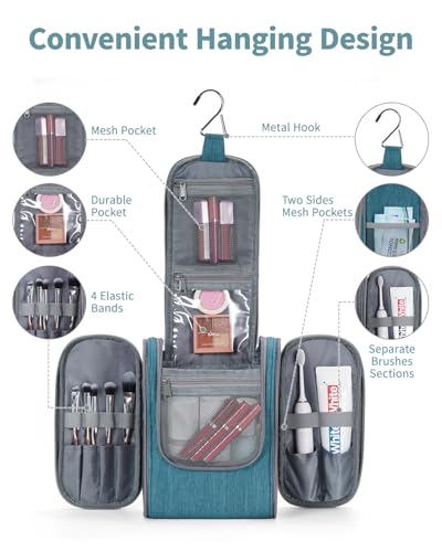 Narwey Hanging Travel Toiletry Bag for Women, Cosmetic Makeup Bag - color: AG-Teal, size: Medium
