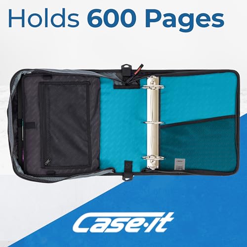 Case-it School Zipper Binder | 3" O-Rings | 600-Sheet | D-146 Aqua Marine - color: L Blue Aqua, size: 1 Pack