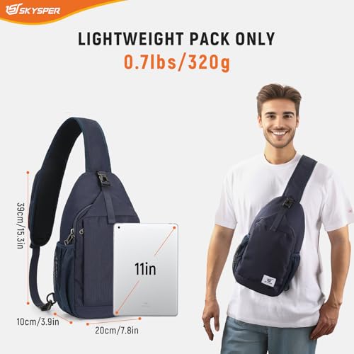 SKYSPER Sling Bag RFID Cross Body Bag Recycled Crossbody Backpack Travel Daypack - color: Blue