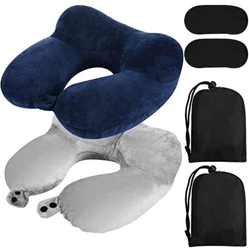 Sintuff 2 Inflatable Neck Pillow Airplane Travel, Light Gray and Dark Blue - color: Light Gray and Dark Blue