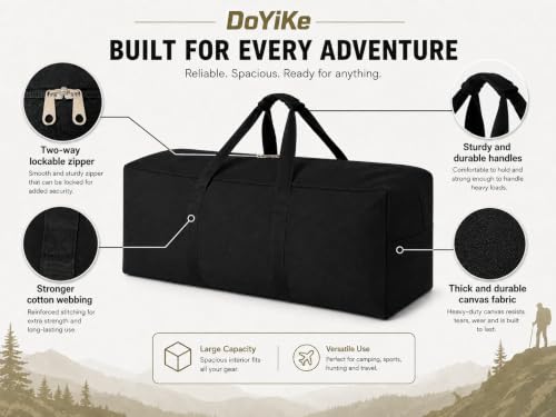 DoYiKe Extra Large Canvas Duffle Bag for Travel Heavy Duty Military Duffel - color: SOBlack, size: 150L