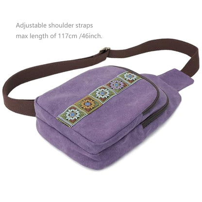 SILKAREA Canvas Sling Bag for Wome Crossbody Purse Small Sling Backpack Purse Travel Hiking Chest Bag Daypack - color: Purple