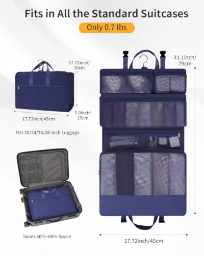 ECOHUB Hanging Travel Closet Portable Luggage Organizer Packing Bag,Blue - color: Blue