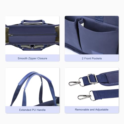 Gosect Women’s Canvas Multi-Pocket Tote Bag, Convertible Laptop Work Crossbody Shoulder Bag for Travel, Nurses & Teachers - color: Large-dark Blue