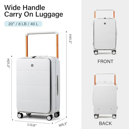 Hanke Top Opening Carry On Luggage 20 Inch Aluminum Frame Hardside Suitcase - color: Smoke White, size: 20 Inch