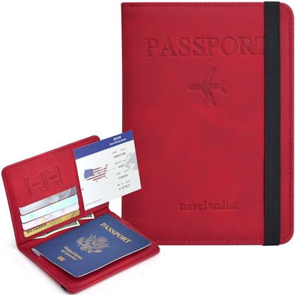 KAOBAN RFID Blocking Passport Holder & Boarding Pass Travel Wallet - color: Red