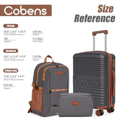 Cobens 수하물 세트 5피스, 바퀴가 달린 여행 가방, TSA 잠금 스피너 휠이 있는 ABS 하드 케이스 수하물, 휴대용 수하물 세트, 회색. - color: 회색., size: 3 Piece Sets (20/BP/TB)