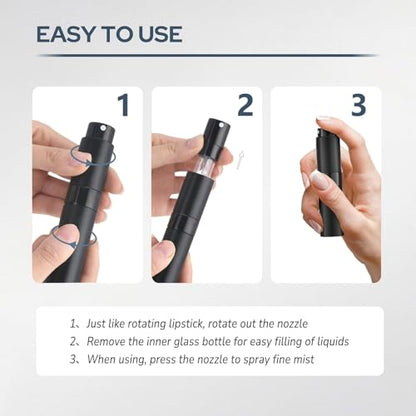 8ml Travel Perfume Bottle Refillable, Atomizer Sprayer for Cologne 3PCS - color: Black, Pink, Silver