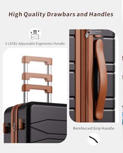 3 Piece Expandable Luggage Set Suitcases with Wheels Hardshell Large Black - color: Black