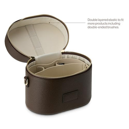 ETOILE - Oval Toiletry Case Espresso - Travel Makeup Bag Organizer with Shoulder Strap and Removable Divider - color: Espresso