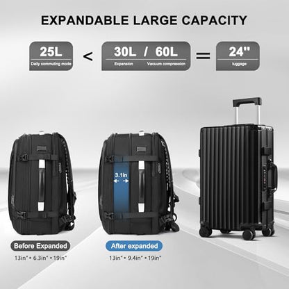 POSO Vacuum Backpack Travel, 60L Expandable Vacuum Seal Backpack with Pump & Laptop Compartment (Fits 17") - color: Solid Black, size: Vacuum Enabled