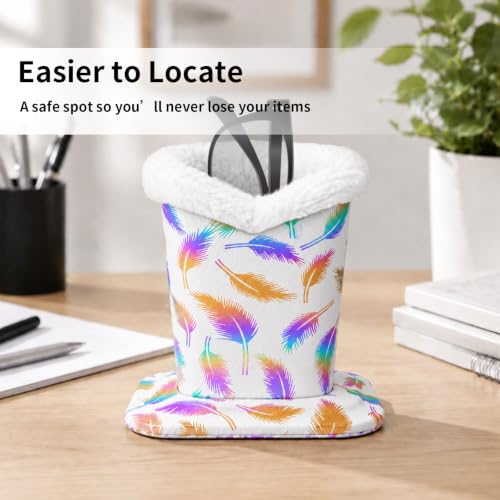 Plush Lined Eyeglasses Holder, Cute Glasses Stand for Women Kids - color: Integrated White Feather