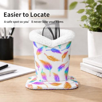 Plush Lined Eyeglasses Holder, Cute Glasses Stand for Women Kids - color: Integrated White Feather