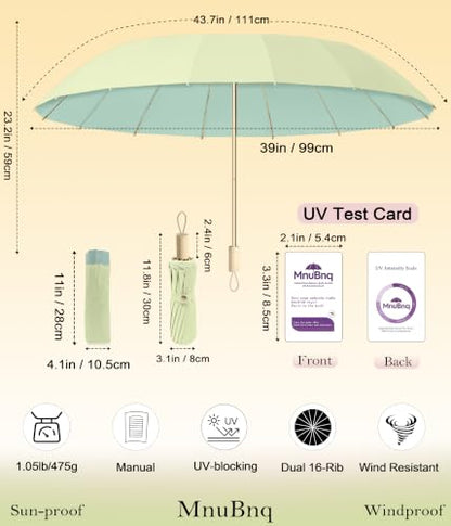 Sun Umbrella UV Protection Cute Windproof Walking Parasol for Women - color: Light Green & Teal