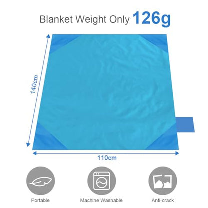 Ainiv Picnic Blanket, Mini Pocket Beach Mat 43.3 x 55.1IN (2-3 People) - color: Blue, size: 43.3 x 55.1''(M for 2-4 person)