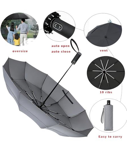 MRTLLOA Compact Golf Umbrella, 10 Ribs Vented Windproof Travel - color: Gray, size: 54 Inch