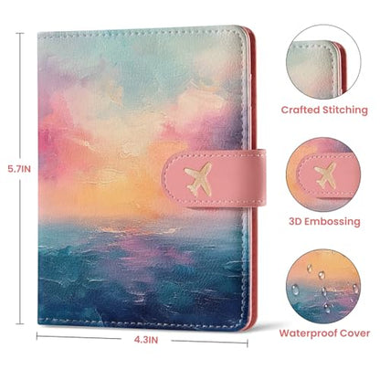 Passport Holder for Travel, RFID Blocking Wallet with Magnetic Closure - color: E-Sunrise