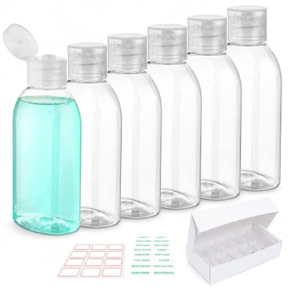 Travel Bottles for Toiletries 6 PCS 3.4oz Plastic Bottles Blank - color: Blank Clear