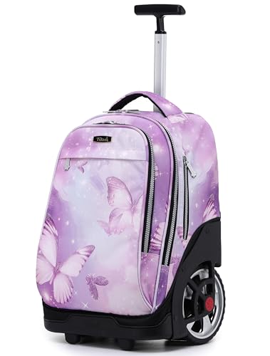 NEW TILAMI 19 Inch Rolling Backpack for School Stair-Climbing, Butterfly - color: Purple Butterfly