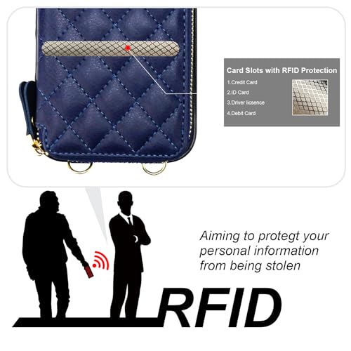Bocasal Crossbody Wallet Case Card Holder for iPhone 14 Pro Max Dark Blue - color: Dark Blue