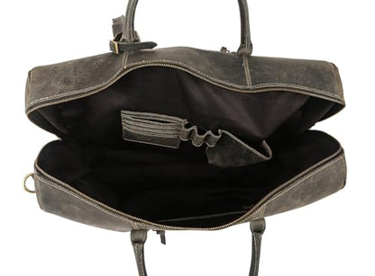 KomalC Leather Travel Duffle Bag, Cabin Carry-On for Men & Women - style: Charcoal Black