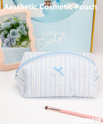 PAZIMIIK Cozy Makeup Bag for Women,Zipper Cosmetic Pouch,Plaid Blue - color: Plaid Blue
