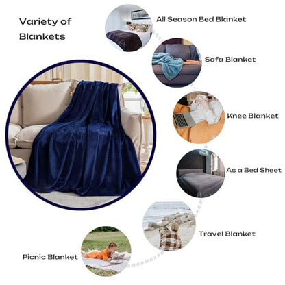 Fleece Plush Throw Blanket Navy Blue 90"x90"for Couch Fuzzy Cozy Flannel - color: Navy Blue, size: Queen(90"×90")