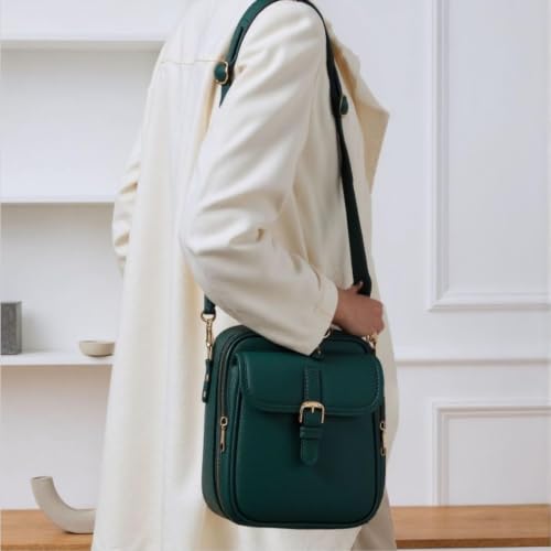 Anti-Theft Crossbody Bag for Women, Vegan Leather Travel shoulder Purses - color: Green