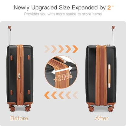 Kono 24 Inch Expandable Checked Luggage with Spinner Wheels TSA Lock - color: Black&Brown, size: 24"