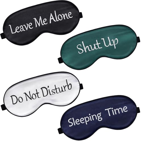 4 Pack Funny Eye Mask for Sleeping Blackout, Black, Green, Blue, White | Adjustable Strap Eye Cover,Lightweight Eye mask, Soft Breathable, Blocks Light, For Home,Travel,work Yoga Nap - color: Black, Green, Blue, White