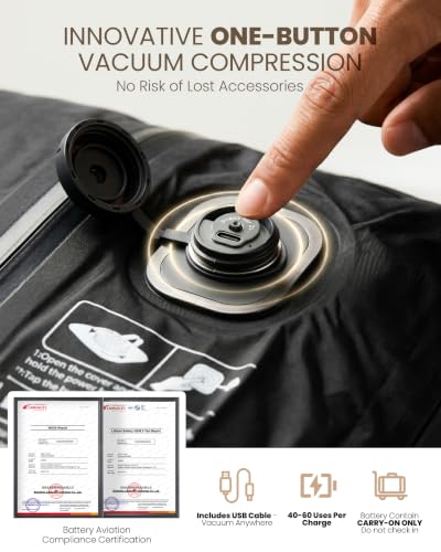 Fanwoli Vacuum Travel Backpack,One-Button Compression,Expandable Carry-On - color: Black