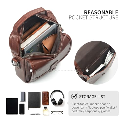 Augus Genuine Leather Small Messenger Bag Purse for Men Crossbody - color: Dark Brown-1