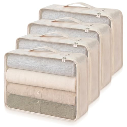 Silkfly 4 Pcs XL Packing Cube for Travel Luggage,Simple,Beige - color: Beige, size: Simple