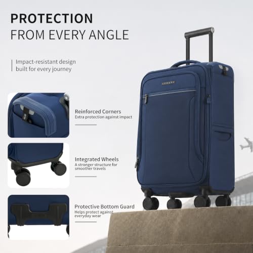 Verage Toledo 3 Pieces Luggage Sets, Softside Expandable Spinner Wheel Suitcase with Flashlight, Navy, 3-Piece Set(20/24/29) - color: Navy, size: 3-Piece Set (20/24/29)