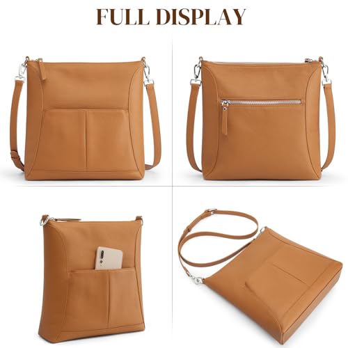 S-ZONE Leather Crossbody Bags for Women RFID Blocking Travel Purse Handbags - color: Brown