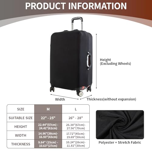 JewelryWe Elastic Luggage Cover Protector: Scratch-Resistant Suitcase Protector for 22-25 Inch Case Travel Bags (Black, M) - size: M