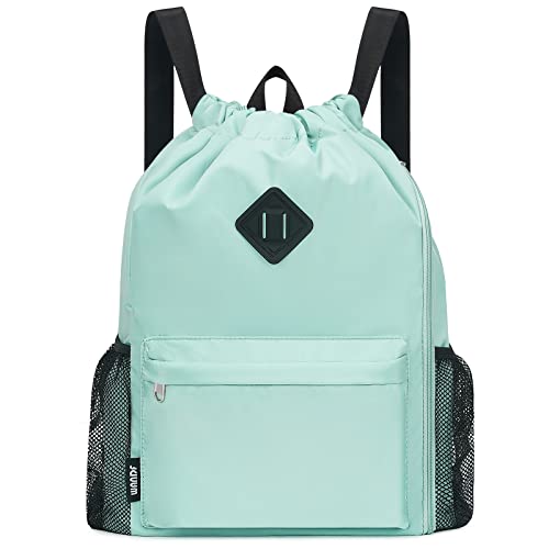 WANDF Drawstring Backpack with Shoe Compartment, Sports Gym Bag - color: L, Mint Green, size: Large