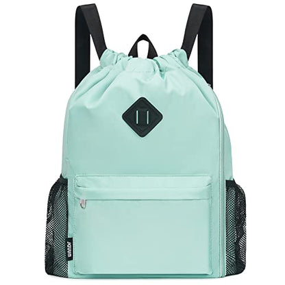 WANDF Drawstring Backpack with Shoe Compartment, Sports Gym Bag - color: L, Mint Green, size: Large