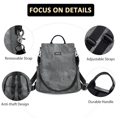 Fmeida Convertible Backpack Purse for Women Anti Theft Travel Backpack Grey - color: Grey