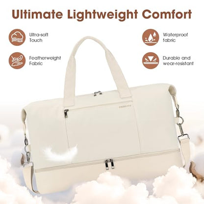 Women's Weekender bag Travel Duffel Bag with Shoe Compartment 21-inch Airline-Approved Carry-On, 2-Piece Overnight Bag Set Personal Item Luggage - color: 1A-Beige